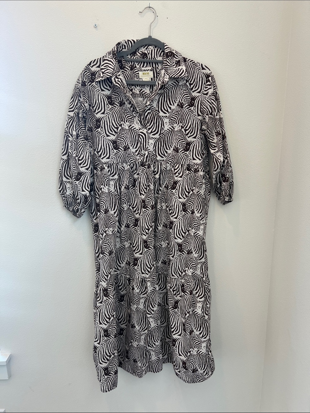Maeve Zebra-Print Midi Shirt Dress - Black & White